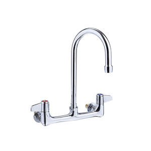 Robinet de cuisine mural moderne de luxe en laiton, double poignée avec finition chromée et cartouche céramique rotative à 360 degrés - Product Image 1