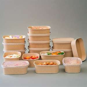 Gobelet en papier jetable rond et carré en papier kraft chauffant étanche avec logo imprimé personnalisé bol à salade avec couvercle - Product Image 5