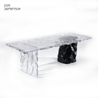 Table à manger rectangulaire moderne en résine époxy transparente à effet d'ondulation d'eau, style Wabi Sabi, pieds asymétriques, mobilier commercial durable