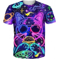 T-shirts d'été abstraits avec motif planète et chat, impression 3D, pour hommes et femmes, style Hip Hop, décontractés, à manches courtes, style Harajuku Y2K, vêtements pour hommes