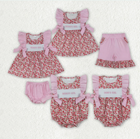 Setelan Baju Pendek Ruffle Bummies Tunik Bunga untuk Kakak Perempuan Mama's Girl
