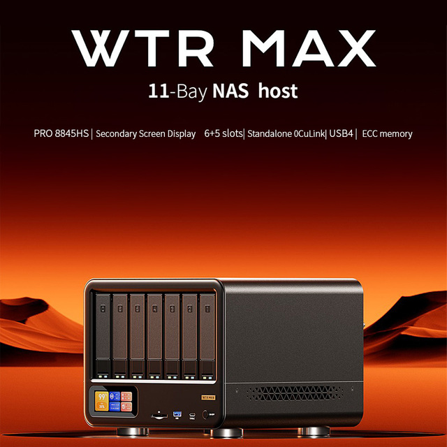 AMD Ryzen 7 8845HS Mini PC NAS 6-Bay HDD 5-Slot NVMe SSD OCuLink SFP+ 10GbE Gaming Office Server Workstation WTR MAX