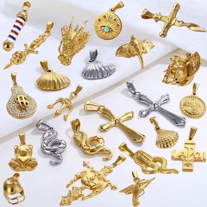 ベアサンムーンイエスクロスカスタムデザインジュエリーチャームネックレス用18Kゴールドメッキステンレススチールチャームペンダント - Product Image 5