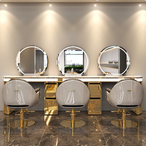 Espejo de Salón de Belleza de Doble Cara con Marco Dorado de Lujo Wss 2025, Estaciones de Peluquería y Barbería de Dos y Tres Plazas con Luz LED - Product Image 6