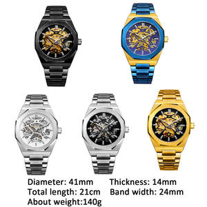 Montres automatiques mécaniques <span class=keywords><strong>pour</strong></span> hommes Forsining, <span class=keywords><strong>montre</strong></span> de mode masculine, acier inoxydable bleu, étanche, squelette, <span class=keywords><strong>pour</strong></span> affaires - Product Image 2