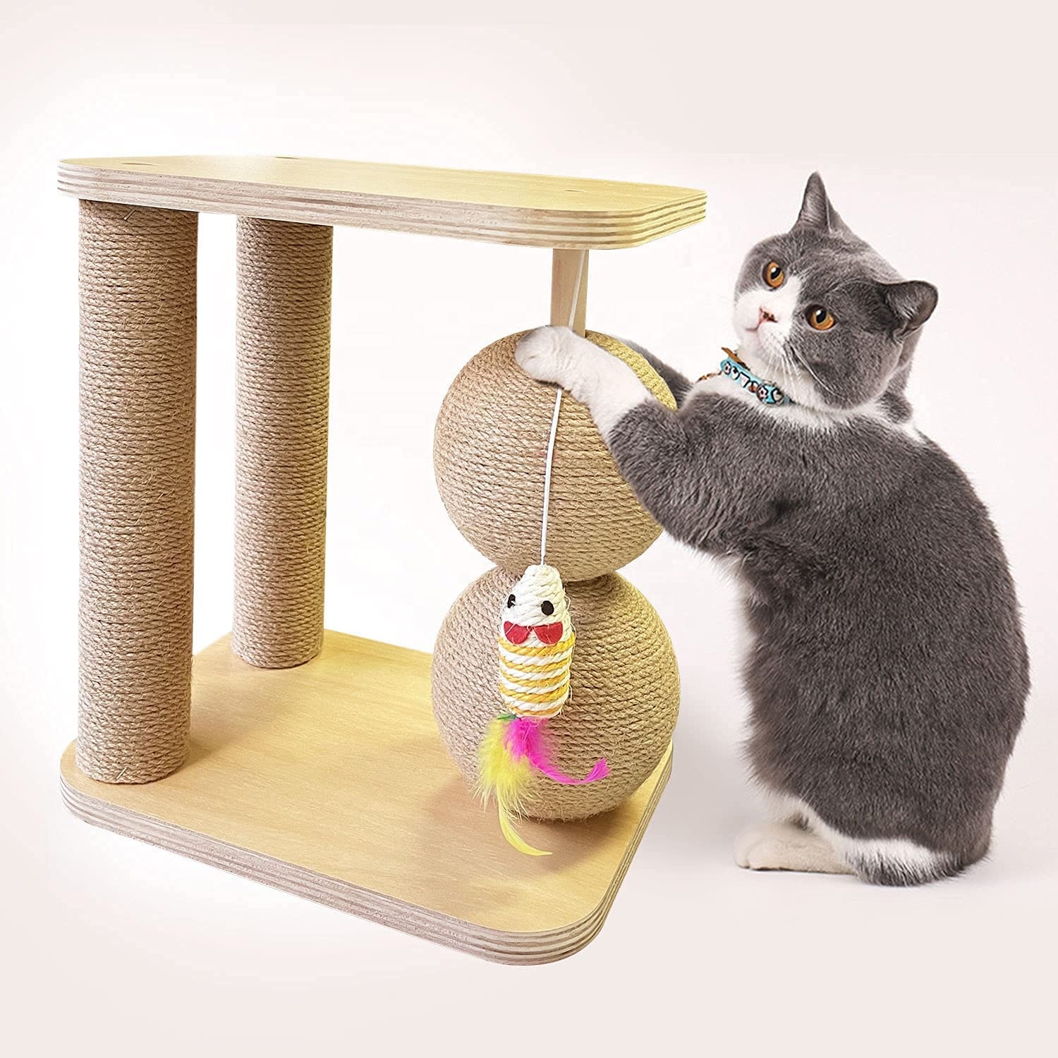 Cat Scratcher Toys Natural Sisal and Wood Base Scratchers for Indoor Cats and Kitten