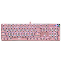 Cute Pink Steampunk Mechanical Keyboard Set, Blue & White Colorway, Heat Sublimation Keycaps, Wired with Knob Control for PC