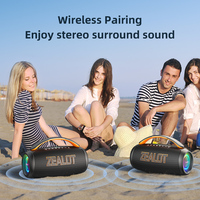 Enceinte rechargeable Zealot P12 avec éclairage LED RGB étanche IPX-6 pour une puissance de sortie de 50-100W, idéale pour le home cinéma, le karaoké et les entrées auxiliaires.