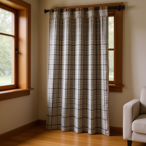 Rideau à carreaux avec doublure en polaire, passe-tringle, pour fenêtre, panneau unique, style classique - Product Image 2