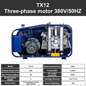 Tuxing nhà máy bán hàng trực tiếp 200L 380V/440V 300bar 4500psi dầu tách nước Inflator Scuba Diving PCP paintball Máy nén khí - Product Image 2