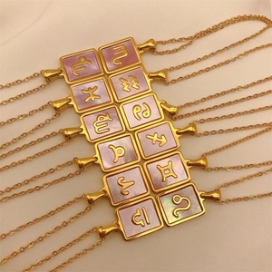 Accessori donna gioielli ciondolo in acciaio inossidabile 316l placcato oro 18 carati conchiglia rosa segno zodiacale 12 collana segno zodiacale - Product Image 1