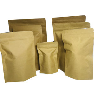 Doypack-bolsas biodegradables con cremallera para embalaje de alimentos, bolsas de Papel Kraft, venta al por mayor - Product Image 1