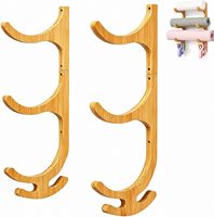 Support mural multifonctionnel en bambou à 3 niveaux pour tapis de yoga et rangement de matériel de fitness à domicile