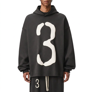 Sweat-shirt à capuche oversize pour homme avec numéro 3 imprimé en relief, en coton respirant 400g French Terry, vêtement décontracté d'automne - Product Image 5