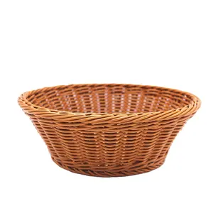 Factory Wholesale Graceful Woven Round PP Rattan Plastic Bread Small Storage Fruit Basket