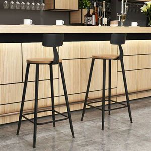 Taburete Alto Nórdico Moderno, Silla de Comedor de Metal y PU Ecológica, Respaldo Negro, para Hogar, Cafetería, Hoteles y Restaurantes - Product Image 3