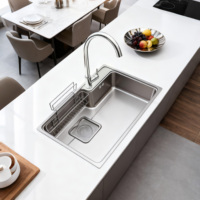 Évier de cuisine multifonction en acier inoxydable à cuve unique avec égouttoir carré innovant