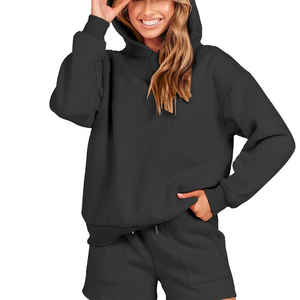 Automne deux pièces tenues solide femmes à capuche ensemble décontracté court ensemble femmes survêtements deux pièces ensembles - Product Image 1