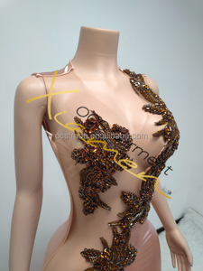 Vestido de Fiesta Largo MF con Pedrería Brillante, Diseño Elegante sin Espalda, Color Sólido Asimétrico, Estampado de Satén Cristal, Lavable - Product Image 6