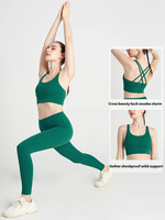 Ensemble de yoga pour femme : Soutien-gorge de sport, Leggings de fitness et de course à dos croisé, taille haute, effet push-up, respirant, couleur unie
