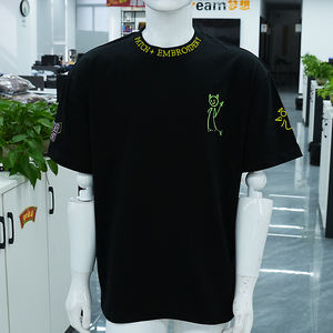 T-shirt surdimensionné pour homme avec broderie 3D personnalisée, tissu tricoté, manches courtes, 305g, été, OEM, vente en gros - Product Image 4