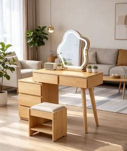 Premium Oak Combined Dressing Table Cloud LED <b>Light</b> <b>Mirror</b> 3 Drawer Side Chest Storage Stool Bedroom Makeup <b>Vanity</b> Set - Product Image 1
