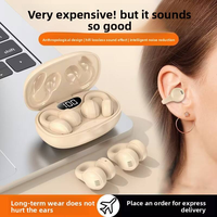Écouteurs sans fil beige à clipser, ouverts, avec commande tactile, 400 mAh, en silicone léger et respirant, affichage numérique de la puissance