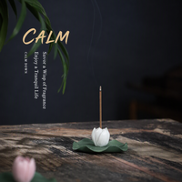 Penyangga Diffuser Aroma Keramik Bunga Teratai Buatan Tangan, dengan Alas Daun Teratai, Item Dekorasi Pembakar Aroma untuk Ruangan.