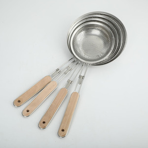 Stainless Steel <b>Mesh</b> <b>Strainer</b> With Wooden Handle Fine <b>Mesh</b> For Deep Frying Snacks 4 Piece Set - Product Image 1