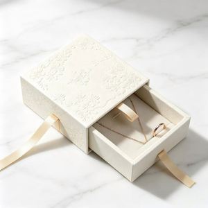 Luxury Eco-Friendly Rigid Jewelry <b>Box</b> with Deer Hot Stamping Design Kraft Paper Ribbon Pull for Necklace <b>Storage</b> - Product Image 2