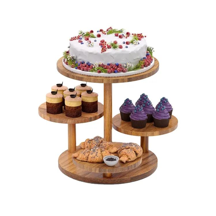 Titular redondo madeira simples personalizado Cupcake Tower com bandeja em camadas para cozinha