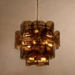 Nouveau design moderne, lustre rond en laiton, abat-jour en forme de tambour, grand luminaire suspendu en métal doré, luminaire de plafond - Product Image 1