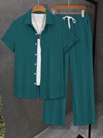 Conjunto de Camisa y Pantalones Cortos Casuales de Negocios para Hombre, Estilo Hawaiano, 100% Poliéster, Acme CQ-7734, Nueva Llegada de Verano
