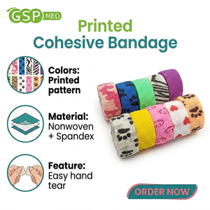 2.5cm * 4.5m Personnalisé Imprimé Couleur Élastique Adhésif Bandage Wrap Non Tissé Tissu Respirant Cohésif Bandage Bande <span class=keywords><strong>Doigt</strong></span> Bande - Product Image 1
