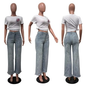 D8751 Pantalones Vaqueros Casuales de Primavera Verano para <span class=keywords><strong>Mujer</strong></span>, Estilo Urbano, con Cuentas y Pedrerí<span class=keywords><strong>a</strong></span> Brillante, Jeans Rectos de Mezclilla para <span class=keywords><strong>Mujer</strong></span> - Product Image 2