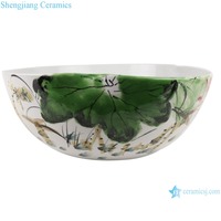 Pot Bunga Porselen RZTH01 dengan Lapisan Warna, Motif Ikan Teratai Lucu, Mangkuk Besar untuk Taman dan Rumah
