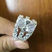 Vente chaude Trio bague pour femmes 925 argent Sterling coupe ovale CZ bijoux fiançailles bande de mariage anneaux ensemble