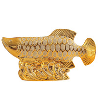 Ornements en céramique plaqués or en forme de poisson dragon doré, vente en gros, pour cérémonie d'ouverture, décoration créative pour meuble TV et cave à vin, artisanat décoratif