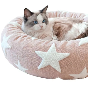 Cama para Gato em Forma de Donut Espessa e Redonda, <span class=keywords><strong>Plush</strong></span> Rosa, Tamanho Médio, Preenchida com Espuma para Uso Interno - Product Image 1