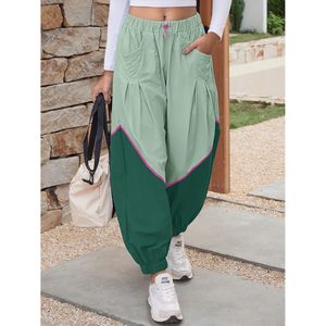 Pantalon de jogging ample pour femme, taille élastique, blocs de couleur, coupe décontractée, avec poches - Product Image 2