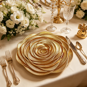 <span class=keywords><strong>Assiette</strong></span> de Présentation PP Dorée Électrolytique de Luxe, Tendance et Durable, avec Technique Pigmentée, Style Américain, Motif Rose Personnalisé - Product Image 5
