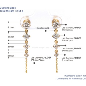 Tianyu Gems Round Cut Lab <b>Diamonds</b> Drop Earrings Women 18k 14k 10k Yellow Gold Dangling Earring Wedding Party <b>Jewelry</b> for Girls - Product Image 5