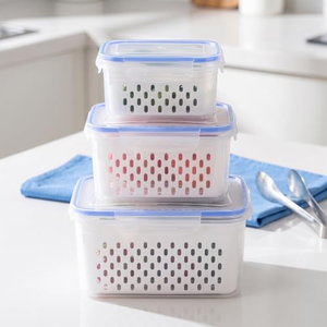 Caja de Almacenamiento con Drenaje, Caja Hermética para Refrigerador, con Sello de Silicona, para Frutas y Verduras - Product Image 4