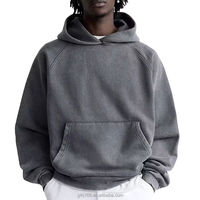 Sweat à capuche personnalisé pour homme, 500 GSM, gris délavé, coupe ample, 100% coton, poche à rabat, impression sérigraphique, French Terry, surdimensionné