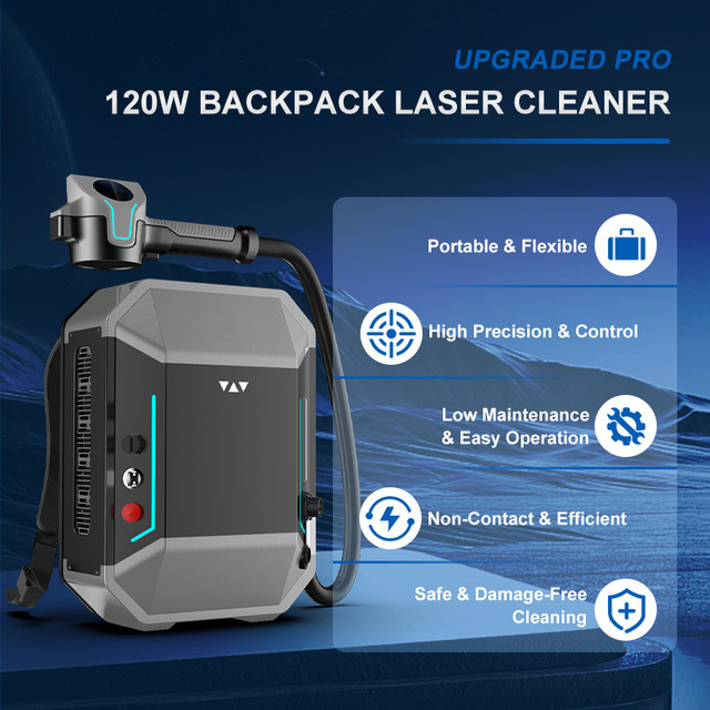 CNC Portable Backpack Pulse Laser Cleaning Machine 100W 120W for Stone Rust Wood Stainless Steel Paint Removal