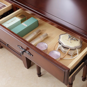 American Style Solid Wood <b>Dressing</b> Table With Mirror And Stool For Bedroom Mahogany Finish - Product Image 5