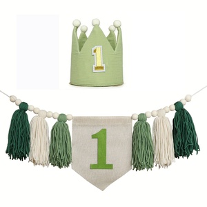 Décoration pour 1er anniversaire sur le thème des animaux <span class=keywords><strong>de</strong></span> la jungle Ensemble <span class=keywords><strong>de</strong></span> bannières pour chaise haute Bannière Lion Chapeau d'anniversaire Décoration <span class=keywords><strong>de</strong></span> gâteau pour bébés garçons - Product Image 3