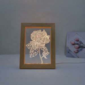3D Visual LED lampada da tavolo in legno lampada da notte in acrilico foto cornice per san valentino camera da letto soggiorno trasporto di goccia - Product Image 4