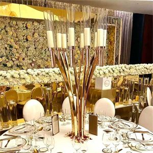 Gold or Silver 110CM Tall Metal Candle Holder With <b>Glass</b> Table Centerpiece Decor for Wedding and Event Decoration - Product Image 4