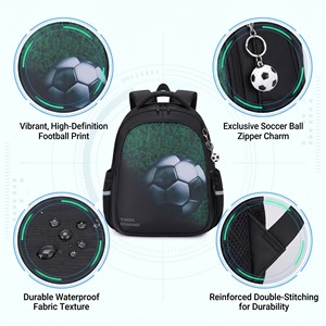 Sac à dos scolaire orthopédique de football pour enfants, imperméable, réfléchissant, protection de la colonne vertébrale, pour garçons, 14L, vente en gros - Product Image 3